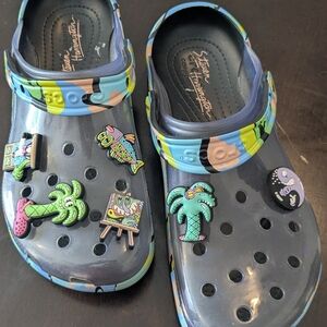 Crocs X Steve Harrington Navy Blue Iridescent Clear Sandals with Tropical Charms
